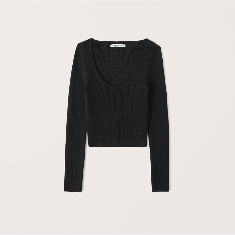 Abercrombie & Fitch Black Scoopneck Corset Sweater Top